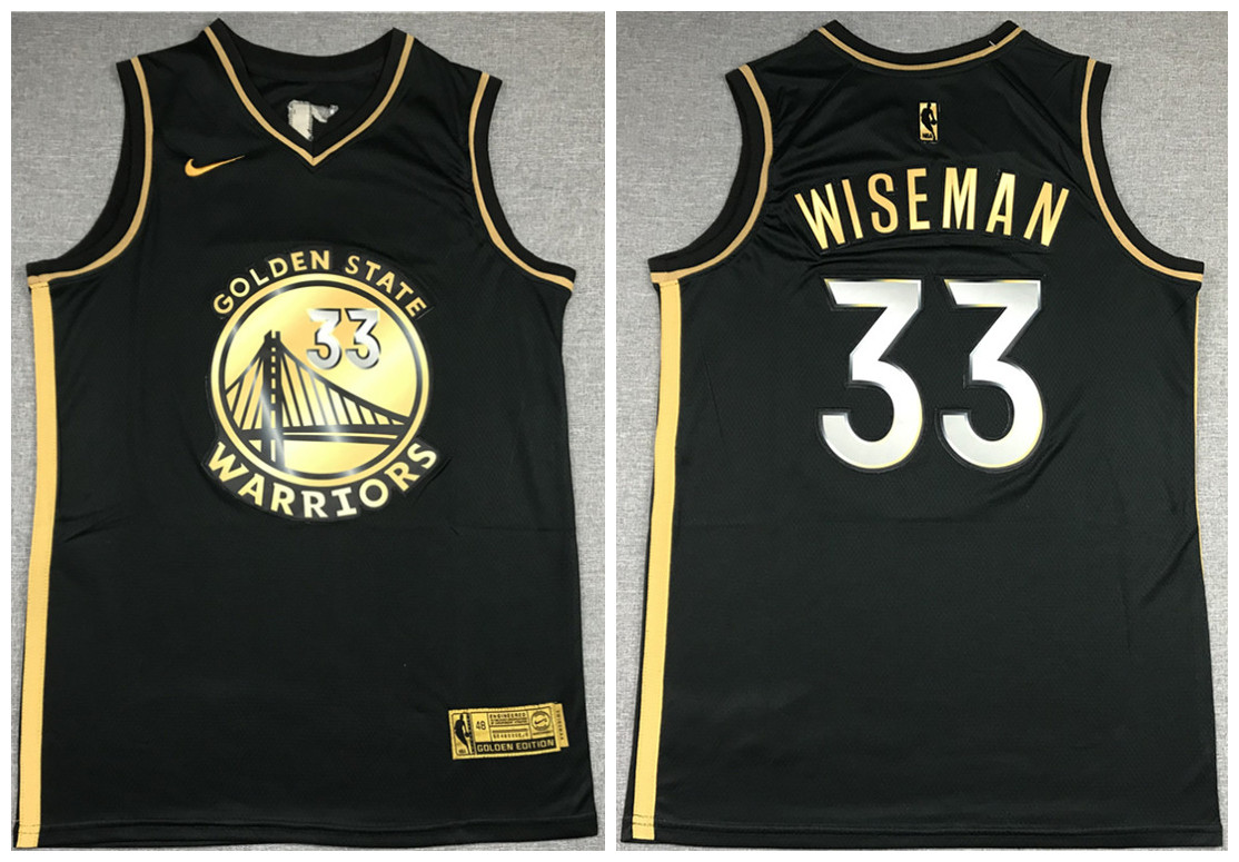 Men's Golden State Warriors #33 James Wiseman Black Gold NBA Edition Stitched Jersey Men's Golden State Warriors #33 James Wiseman Black Gold NBA Edition Stitched Jersey